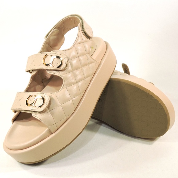 CASADEI 🇮🇹 WOMENS BEIGE SOFT LEATHER SUMMER PLATFORM SANDALS - Picture 2 of 7